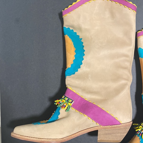 New VTG Biondini Beaded Suede Southwestern Boot Made in Italy Size 6 - Picture 5 of 11